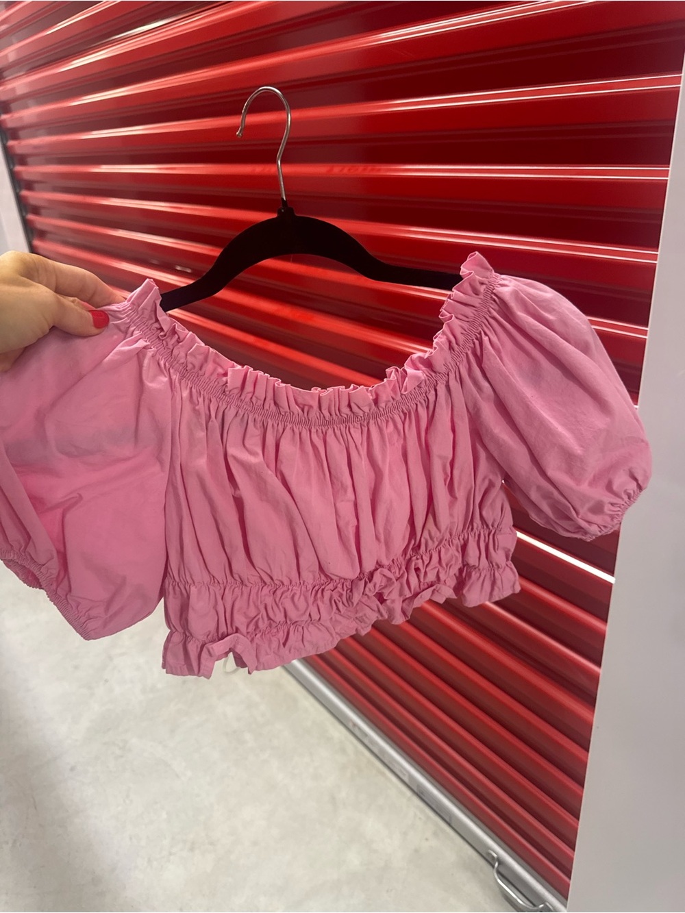Zara Pink Off-Shoulder Puff Sleeve Crop Top